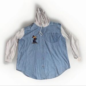 VTG Looney Tunes Daffy Duck Rap Hoodie Denim Style Button Down Shirt Size XL 90s